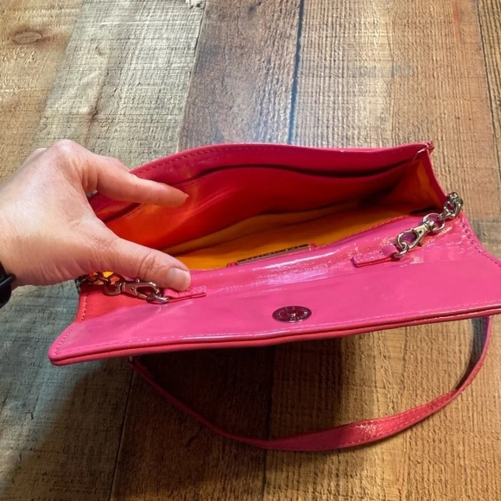 Y2K The‎ Limited Hot Pink Quilted Satin Patent Shoulder Bag Clutch on Chain